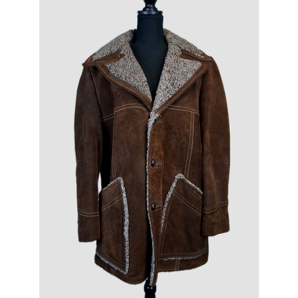 VTG JC Penny's Cowhide Leather Suede Yellowstone Rancher Western Coat Jacket 44